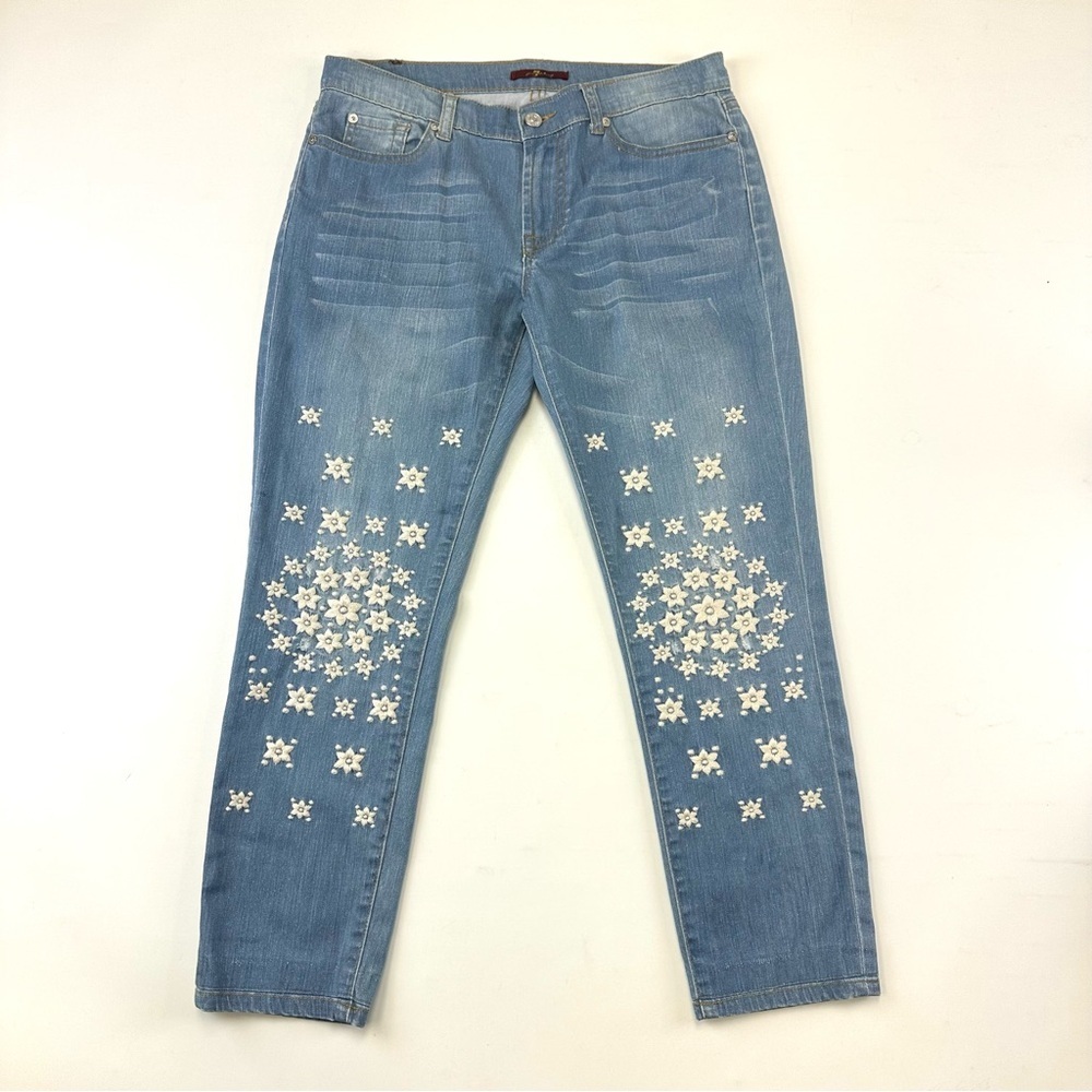 7 for All Mankind low rise embroidered jeans Size 28in cotton distressed Boho